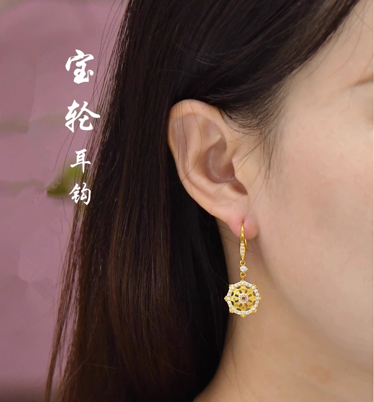 S925宝轮藏式纯银高级耳环吊坠女