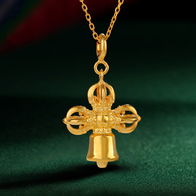 纯银十字金刚铃杵吊坠s925银藏式民族风随身配饰镀金男女项链项坠