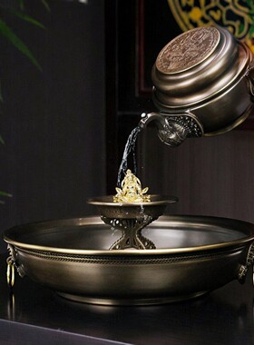 慧宝黄铜水陆供盘净水壶套装摆件