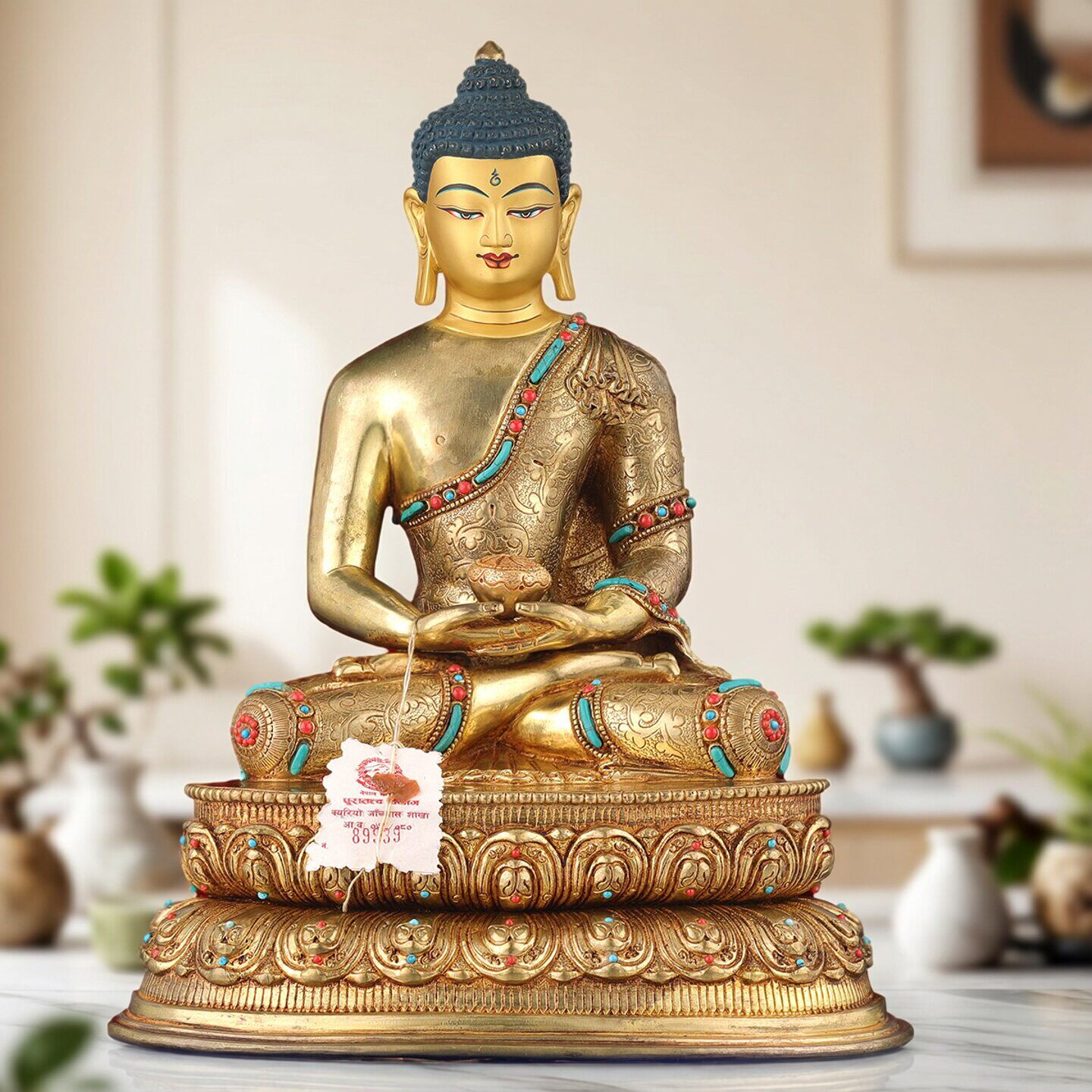 阿弥陀佛尼泊尔铜鎏金佛像摆件