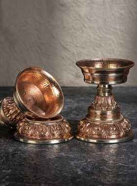 尼泊尔工艺手工锤纹紫铜酥油灯座