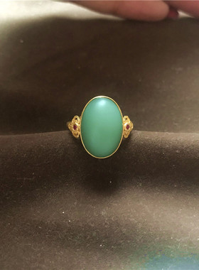 甄尚美玉和田玉碧玉鸭蛋青粉青瓷白无结构18k金镶玉戒指套装