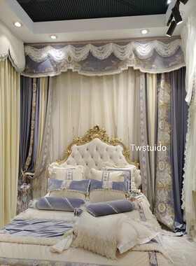 2023新品紫色窗帘玉轩法式奢华欧式女孩绒布刺绣卧室定制遮光窗帘