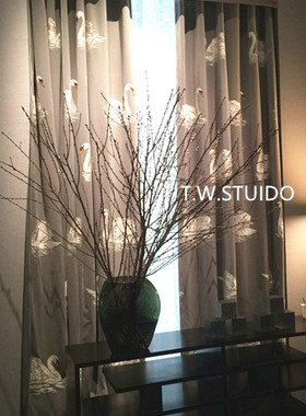 Aico艾可绣花窗帘图案轻奢天鹅绒布粉色高级现代简约客厅定制遮光