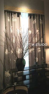 Aico艾可绣花窗帘图案轻奢天鹅绒布粉色高级现代简约客厅定制遮光