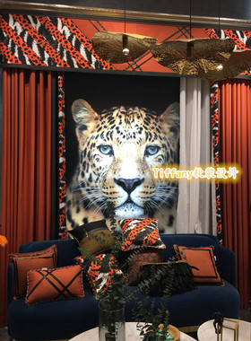 设计师款进口多彩豹纹橙色奢华欧式美式个性半遮光客厅卧室窗帘