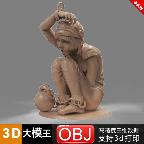 铁链铁球囚禁的女孩三维模型数据模型STL模型3D打印模型