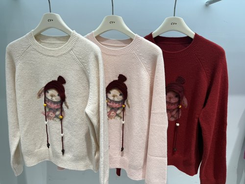 商场同款100%羊毛浅灰色毛衣女冬季新款宽松显瘦内搭上衣