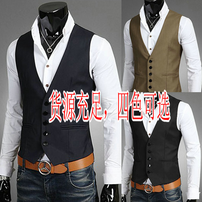 Foreign trade special approval spring and autumn and winter mens fashion Korean version slim fitting V-neck vest coat suit vest vest 8702