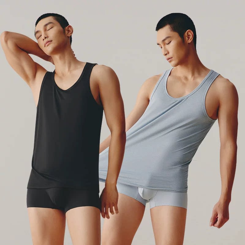 三枪男士莫代尔裸感抗菌背心春夏