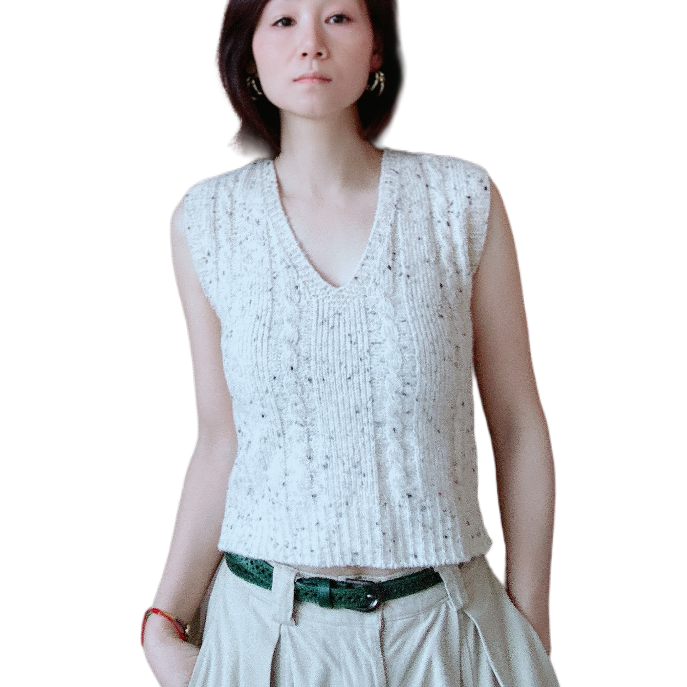 彩点纱春秋新款针织马甲女无袖坎肩背心套头显瘦毛衣马夹V领上衣