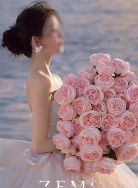 奥斯汀玫瑰花仿真影楼婚纱摄影道具新娘手捧花粉色大束玫瑰花红色