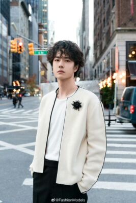 明星王一博肖战同米白色开衫外套英伦风小香风男女同款百搭夹克潮