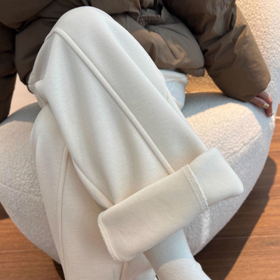 大码胖mm加绒加厚弯刀阔腿裤女