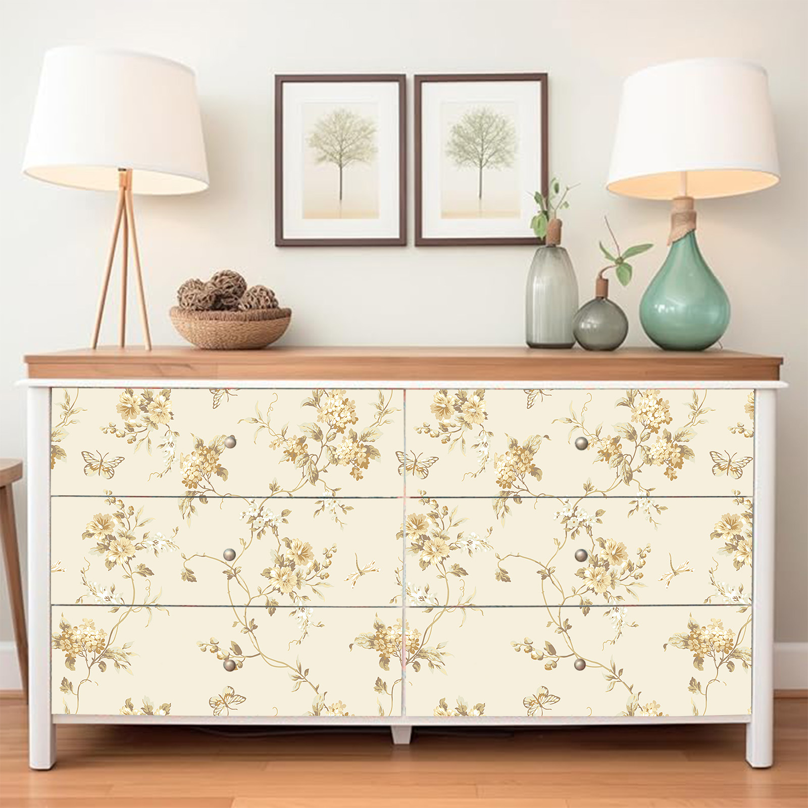 美式复古田园花卉贴纸柜子柜门鞋柜衣柜装饰家具翻新改造墙纸自粘