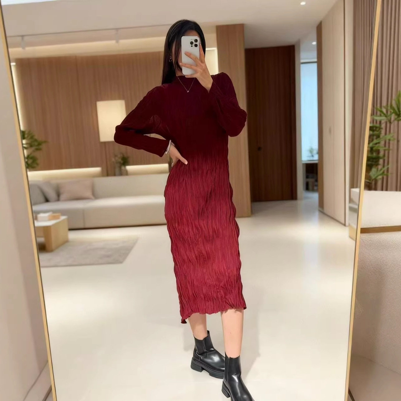 肌理感柳条褶皱套装女装春季款气质优雅显瘦长袖套装优质日韩新潮