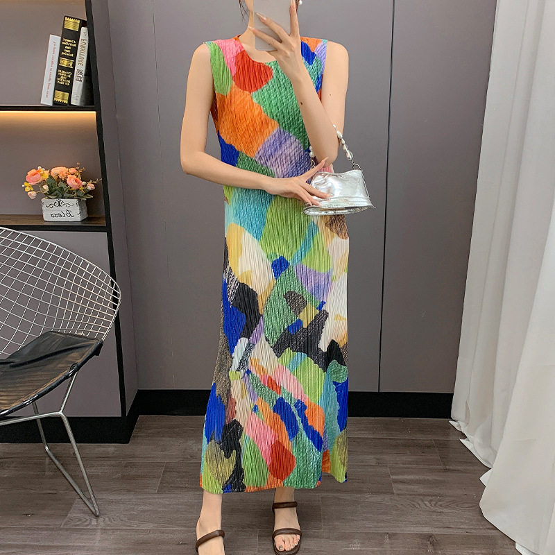 褶皱印花背心裙夏季新款打底连衣裙休闲百搭日韩通勤宽松优质日韩