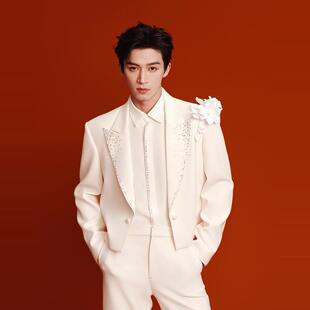 欧洲王星越同款高定西服手工花重工艺纯手工烫钻轻奢外套气质单品