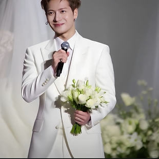 白色套装 王嘉尔同款 婚礼宴会痞帅男士 外套男春秋季 西服潮 休闲西装