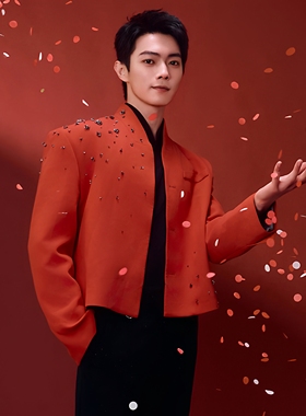许凯明星同款红色西装男高级感修身宴会礼服新中式国风喜庆西服潮