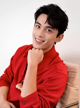 吴磊明星同款本命年红色羊绒毛衣订婚男装秋冬针织红色Polo衫男士