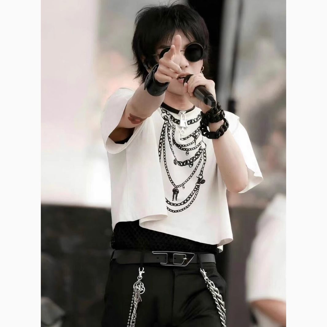 欧代华晨宇明星同款演唱会短款短袖T恤24年夏季新款印花圆领百搭图片