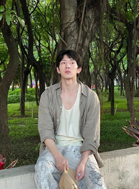 费可井柏然灰色衬衫男长袖宽松时尚简约高级感休闲翻领衬衣外套潮