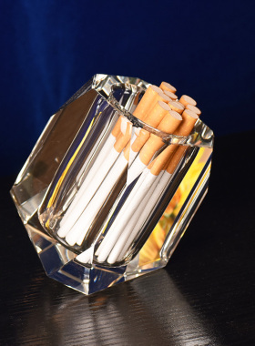 水晶烟罐 烟筒玻璃烟盒斜放烟盅烟灰缸酒店KTV家居烟架会议室烟具