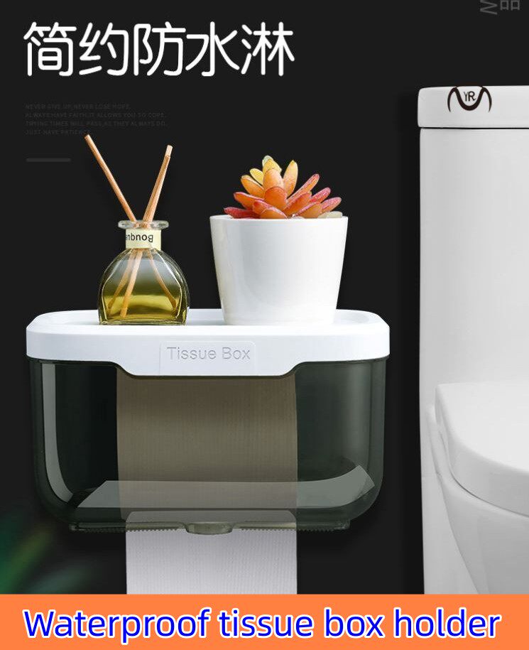 Toilet Paper Holder Wall Mounted Tube Tray Tissue Box Shelf