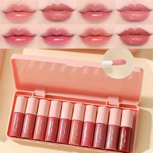 10-Piece Set with Fine Glitter Lip Gloss, Easy-To-Color Lip