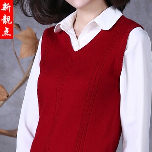 秋冬款羊绒针织衫V领无袖外搭背心短款大码坎肩男女羊毛马甲保暖