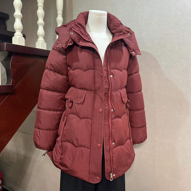 四季青妈妈装中长款红色连帽棉衣棉服女冬新款超好看夹棉外套棉袄