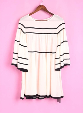 【徐08】设系列147001春夏秋女圆领雪纺衫宽袖百褶款连衣裙