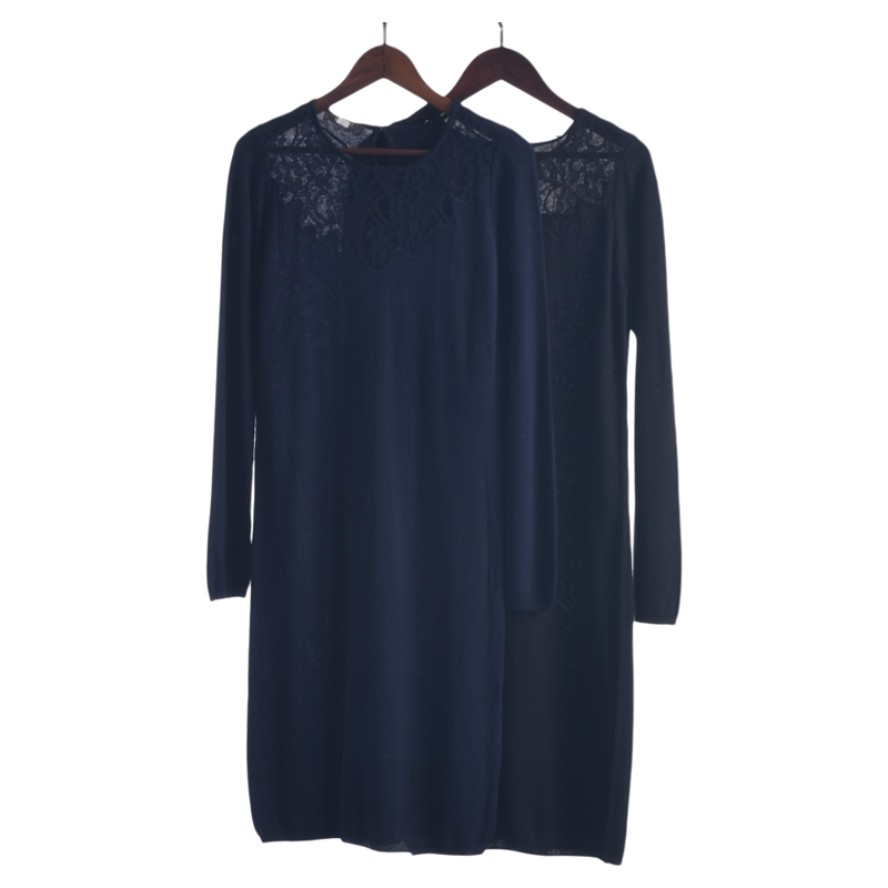 女圆领修身长袖针织连衣裙