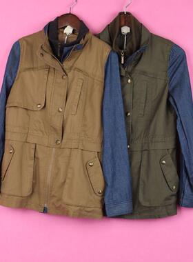 [徐][万]包邮法系列76FWXZ211女春秋长袖拼接休闲风衣外套上衣