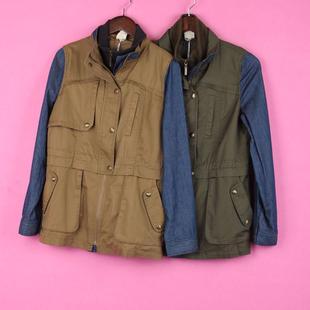 [徐][万]包邮法系列76FWXZ211女春秋长袖拼接休闲风衣外套上衣