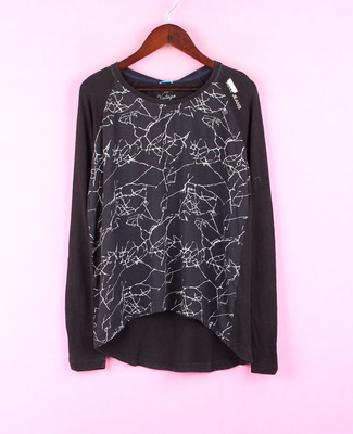 【徐08】16ABL*736专柜女装春秋套头圆领长袖拼接印花T恤上衣