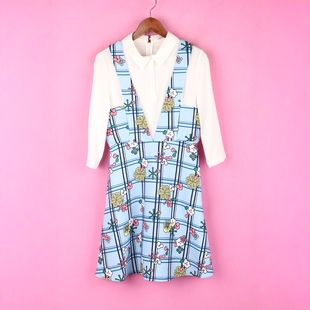 拼接连衣裙 百系列BT118140女春秋格纹印花长袖 徐08