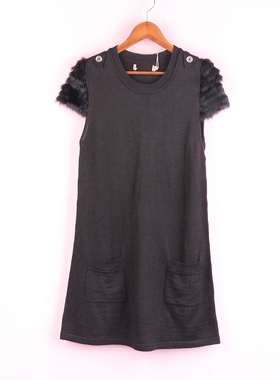 【徐08】100SYMM609上新剪标春秋女式圆领短袖黑色针织孕妇连衣裙