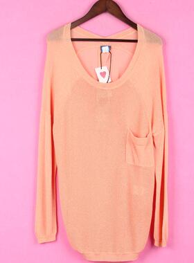 [徐][万]包邮76FWXZ173女装春秋季套头圆领长袖薄款纯色针织上衣