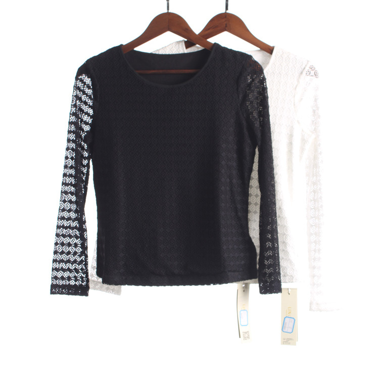 【徐07】灵系列160LD485库存秋冬女圆领修身打底镂空蕾丝加绒上衣