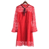 朵系列166DY215库存春秋女立领收腰蕾丝长袖 徐07 连衣裙