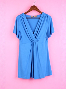 【徐08】104SYMM136库存剪标上新女式夏季套头V领纯色休闲T恤上衣