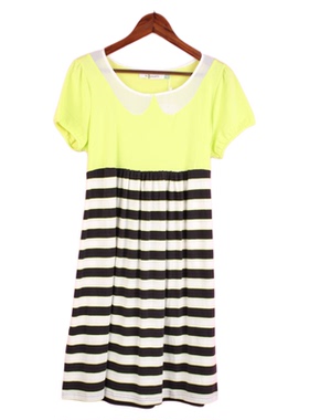 【徐08】104SYMM020剪标女式夏季套头圆领短袖拼接孕妇黄色连衣裙