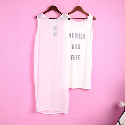 【徐08】米系列133MCT524清仓上新女夏套头无袖字母连衣裙两件套