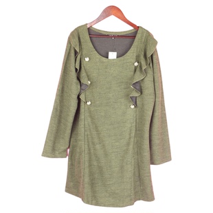 休闲荷叶边大码 春秋季 111bbt229女式 黑色绿色连衣裙子 徐08