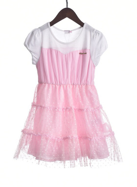 【徐】瑕疵 181029库存上新夏季圆领女童装粉色拼接纱纱连衣裙