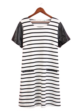 【徐08】100SYMM369剪标女春秋圆领短袖条纹孕妇休闲连衣裙 瑕疵