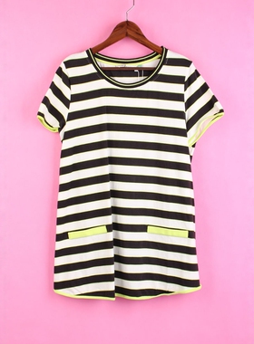 【徐08】104SYMM125库存剪标女夏圆领短袖条纹休闲T恤孕妇装上衣