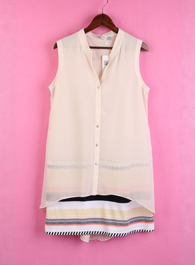 【徐08】104SYMM022库存剪标上新女式夏季套头假两件无袖休闲上衣